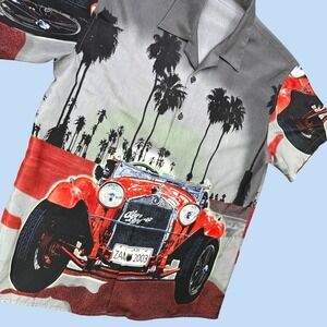 Big‎ Brother Button Down Shirt Men L Grey Alfa Romeo Car Graphic Retro Camp Top